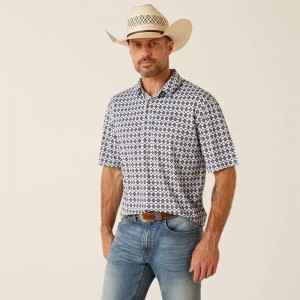 Ariat All Over Print Polo Białe Polska | QKRVAN-914 Ariat All Over Print Polo Białe Polska | QKRVAN-914