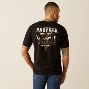 Ariat American Rancher T-Shirt Czarne Polska | WXMHLI-875 Ariat American Rancher T-Shirt Czarne Polska | WXMHLI-875