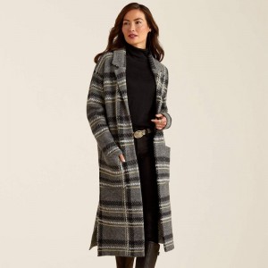 Ariat Ballston Cardigan Charcoal Plaid Polska | NEJPLT-817 Ariat Ballston Cardigan Charcoal Plaid Polska | NEJPLT-817