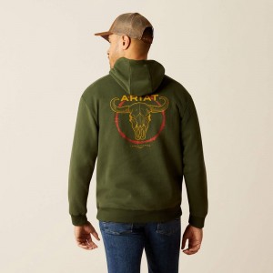 Ariat Barbwire Skull Hoodie Ciemny Zielone Polska | DMPSFT-249 Ariat Barbwire Skull Hoodie Ciemny Zielone Polska | DMPSFT-249