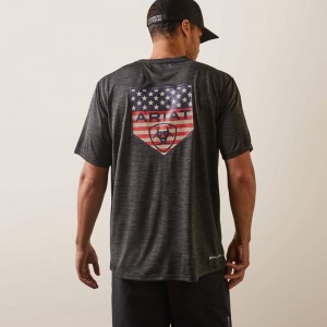 Ariat Charger Proud Shield T-Shirt Charcoal Heather Polska | HNLZOE-290 Ariat Charger Proud Shield T-Shirt Charcoal Heather Polska | HNLZOE-290