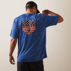 Ariat Charger Proud Shield T-Shirt Niebieskie Polska | SJNKMP-512 Ariat Charger Proud Shield T-Shirt Niebieskie Polska | SJNKMP-512
