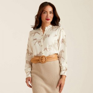 Ariat Clarion Blouse Sepia Horse Print Polska | KNTJQL-642 Ariat Clarion Blouse Sepia Horse Print Polska | KNTJQL-642
