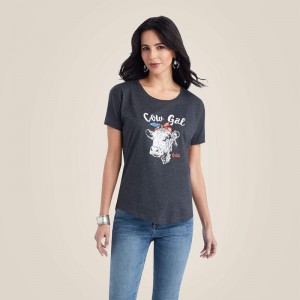 Ariat Cow Gal Tee Charcoal Heather Polska | GIHELU-084 Ariat Cow Gal Tee Charcoal Heather Polska | GIHELU-084