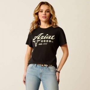 Ariat Established Boot Co T-Shirt Czarne Polska | EJMCFY-569 Ariat Established Boot Co T-Shirt Czarne Polska | EJMCFY-569