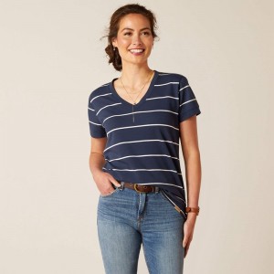 Ariat Fairford T-Shirt Granatowe Paski Polska | BHQKPL-793 Ariat Fairford T-Shirt Granatowe Paski Polska | BHQKPL-793