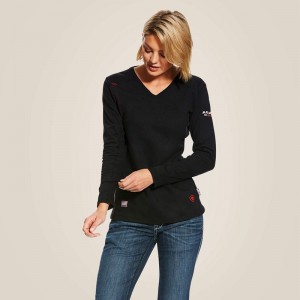 Ariat Fr Ac Crew Top Czarne Polska | FWMVXH-605 Ariat Fr Ac Crew Top Czarne Polska | FWMVXH-605