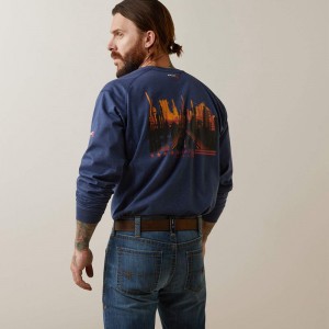 Ariat Fr Air Refinery Row Graphic Henley Top Granatowe Polska | BYSDCG-168 Ariat Fr Air Refinery Row Graphic Henley Top Granatowe Polska | BYSDCG-168