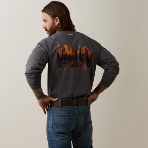 Ariat Fr Air Refinery Row Graphic Henley Top Charcoal Heather Polska | PGWRBL-130 Ariat Fr Air Refinery Row Graphic Henley Top Charcoal Heather Polska | PGWRBL-130
