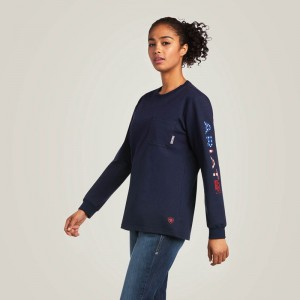 Ariat Fr Stretch Logo T-Shirt Navy/Usa Polska | GXZLHI-238 Ariat Fr Stretch Logo T-Shirt Navy/Usa Polska | GXZLHI-238