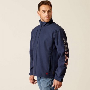 Ariat Fr Team Logo Softshell Jacket Navy/Usa Polska | NDOAHW-372 Ariat Fr Team Logo Softshell Jacket Navy/Usa Polska | NDOAHW-372
