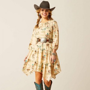 Ariat Handkerchief Dress Retro Ranch Print Polska | BSQUKR-107 Ariat Handkerchief Dress Retro Ranch Print Polska | BSQUKR-107