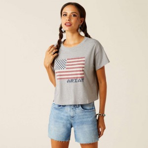 Ariat Homespun Flag T-Shirt Szare Polska | FVHBCT-827 Ariat Homespun Flag T-Shirt Szare Polska | FVHBCT-827