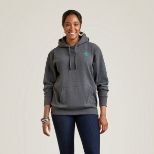 Ariat Logo Hoodie Charcoal Heather Polska | ICVZPE-256 Ariat Logo Hoodie Charcoal Heather Polska | ICVZPE-256