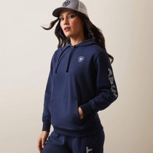 Ariat Logo Hoodie Granatowe Polska | DWNOJI-074 Ariat Logo Hoodie Granatowe Polska | DWNOJI-074
