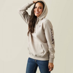 Ariat Logo Hoodie Oatmeal Heather Polska | PWEDNM-320 Ariat Logo Hoodie Oatmeal Heather Polska | PWEDNM-320