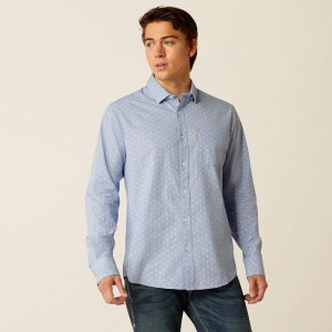 Ariat Memphis Modern Fit Shirt Niebieskie Polska | PFGHDX-942 Ariat Memphis Modern Fit Shirt Niebieskie Polska | PFGHDX-942