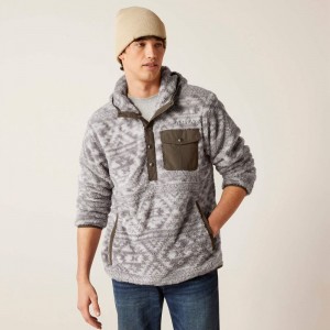 Ariat Polar Bear Fleece Hoodie Jetty Gray Geo Map Polska | XVCMJA-795 Ariat Polar Bear Fleece Hoodie Jetty Gray Geo Map Polska | XVCMJA-795