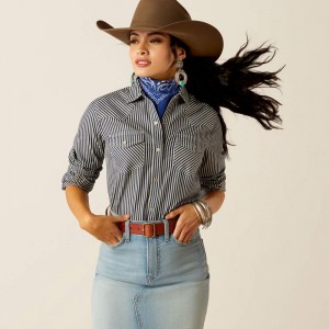 Ariat Railroad Stripe Shirt Indygo Paski Polska | FYZVLC-897 Ariat Railroad Stripe Shirt Indygo Paski Polska | FYZVLC-897