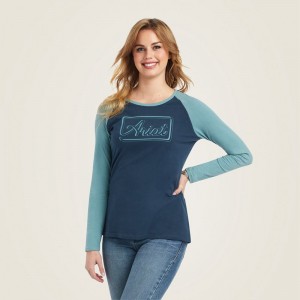 Ariat Real Baseball Shirt Midnight Navy/Arctic Polska | GUONFZ-345 Ariat Real Baseball Shirt Midnight Navy/Arctic Polska | GUONFZ-345