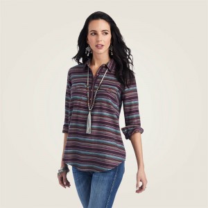 Ariat Real Billie Jean Popover Shirt Paski Polska | RAXKHF-283 Ariat Real Billie Jean Popover Shirt Paski Polska | RAXKHF-283