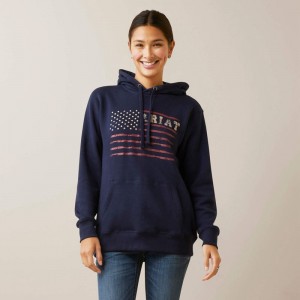 Ariat Real Flying Flag Hoodie Granatowe Polska | VUHPXA-795 Ariat Real Flying Flag Hoodie Granatowe Polska | VUHPXA-795