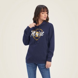 Ariat Real Shield Logo Hoodie Granatowe Polska | CFYIRQ-859 Ariat Real Shield Logo Hoodie Granatowe Polska | CFYIRQ-859