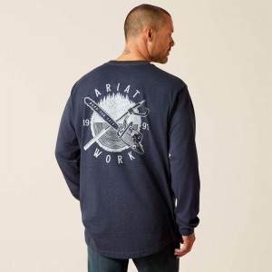Ariat Rebar Cotton Strong Chainsaw T-Shirt Granatowe Polska | WYDISK-903 Ariat Rebar Cotton Strong Chainsaw T-Shirt Granatowe Polska | WYDISK-903