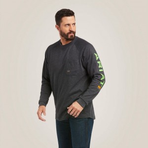 Ariat Rebar Cotton Strong Graphic T-Shirt Charcoal Heather/Lime Polska | GSXZDP-490 Ariat Rebar Cotton Strong Graphic T-Shirt Charcoal Heather/Lime Polska | GSXZDP-490