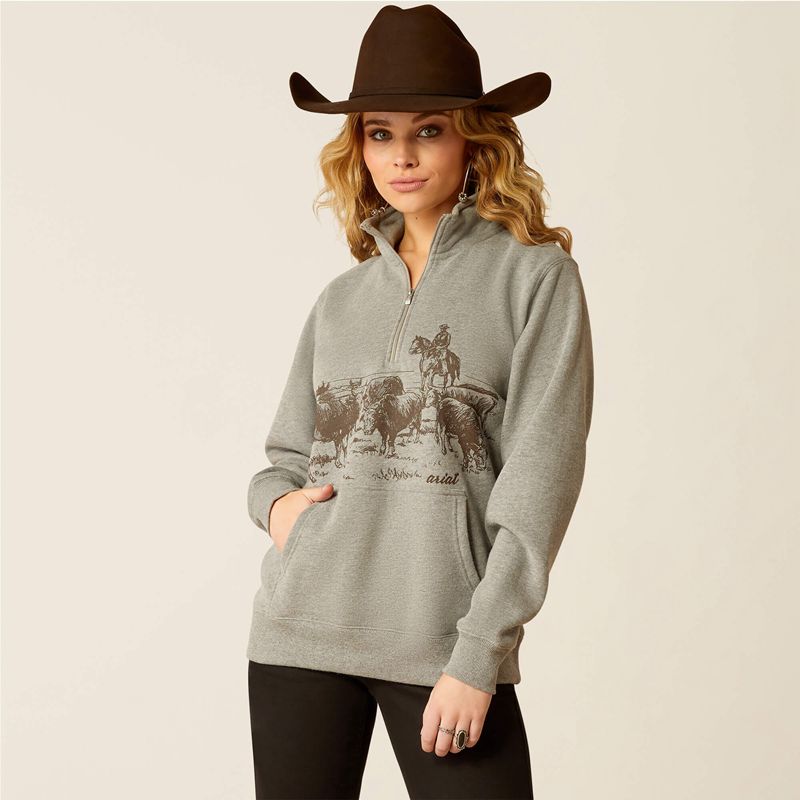 Ariat 1/2 Zip Sweatshirt Szare Polska | SUBALP-923 - Kliknij obrazek, aby zamknąć