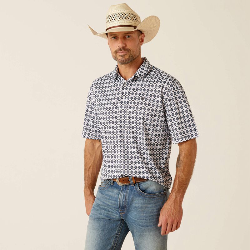 Ariat All Over Print Polo Białe Polska | QKRVAN-914 - Kliknij obrazek, aby zamknąć