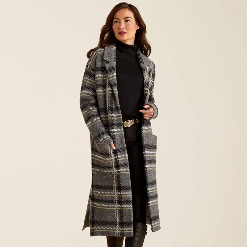 Ariat Ballston Cardigan Charcoal Plaid Polska | NEJPLT-817 - Kliknij obrazek, aby zamknąć