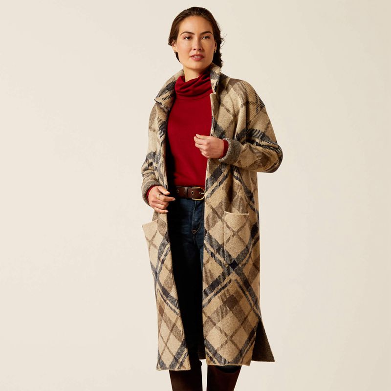 Ariat Ballston Cardigan Oatmeal Plaid Polska | AGWFIR-172 - Kliknij obrazek, aby zamknąć