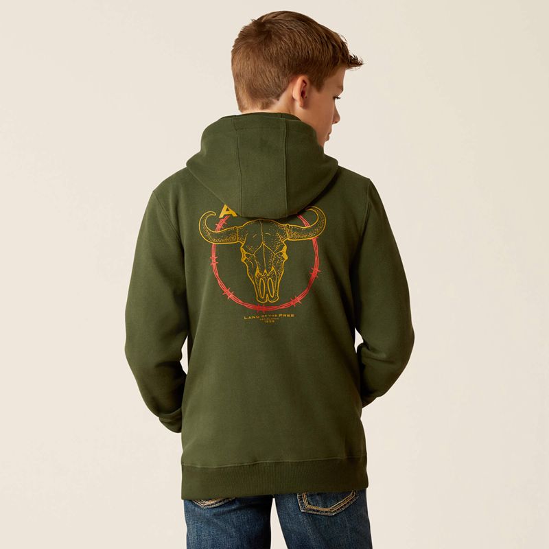 Ariat Barbwire Skull Hoodie Ciemny Zielone Polska | AOQZYI-186 - Kliknij obrazek, aby zamknąć