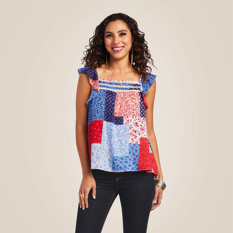 Ariat Blue Note Tank Patchwork Print Polska | GACZOD-197 - Kliknij obrazek, aby zamknąć