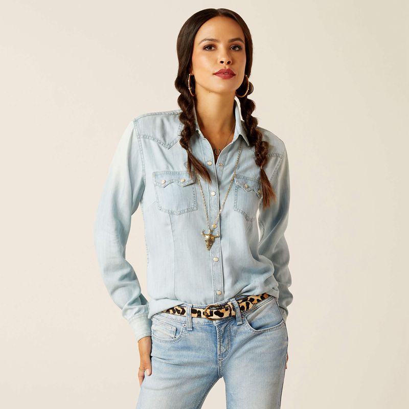 Ariat Blues Shirt Bleached Chambray Polska | YMVKIZ-217 - Kliknij obrazek, aby zamknąć