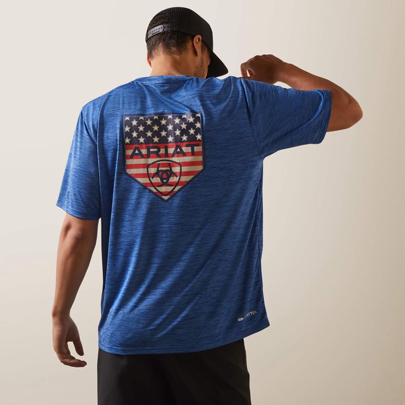 Ariat Charger Proud Shield T-Shirt Niebieskie Polska | SJNKMP-512 - Kliknij obrazek, aby zamknąć