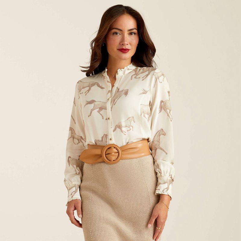 Ariat Clarion Blouse Sepia Horse Print Polska | KNTJQL-642 - Kliknij obrazek, aby zamknąć