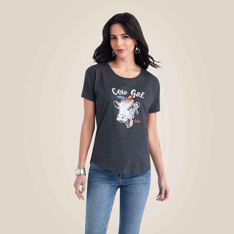 Ariat Cow Gal Tee Charcoal Heather Polska | GIHELU-084 - Kliknij obrazek, aby zamknąć