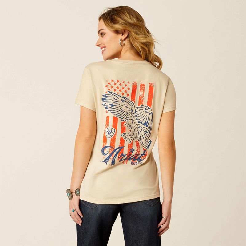 Ariat Eagle Proud T-Shirt Natural Polska | TSUMJP-127 - Kliknij obrazek, aby zamknąć