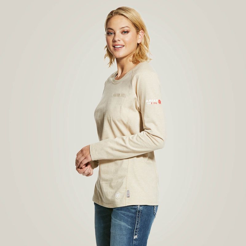 Ariat Fr Air Crew T-Shirt Sand Heather Polska | GSLIMR-025 - Kliknij obrazek, aby zamknąć