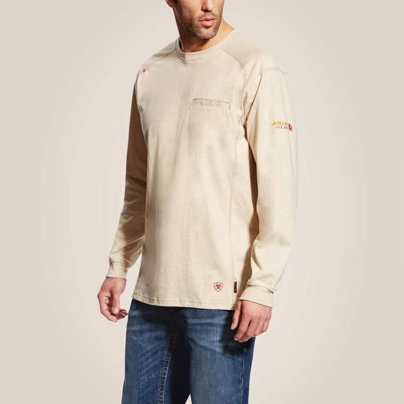 Ariat Fr Air Crew T-Shirt Sand Heather Polska | KRBILH-186 - Kliknij obrazek, aby zamknąć