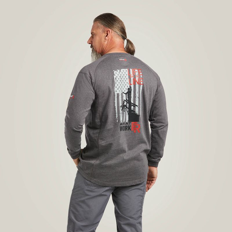 Ariat Fr Air Life On The Line Graphic Top Charcoal Heather Polska | PZUYKF-507 - Kliknij obrazek, aby zamknąć