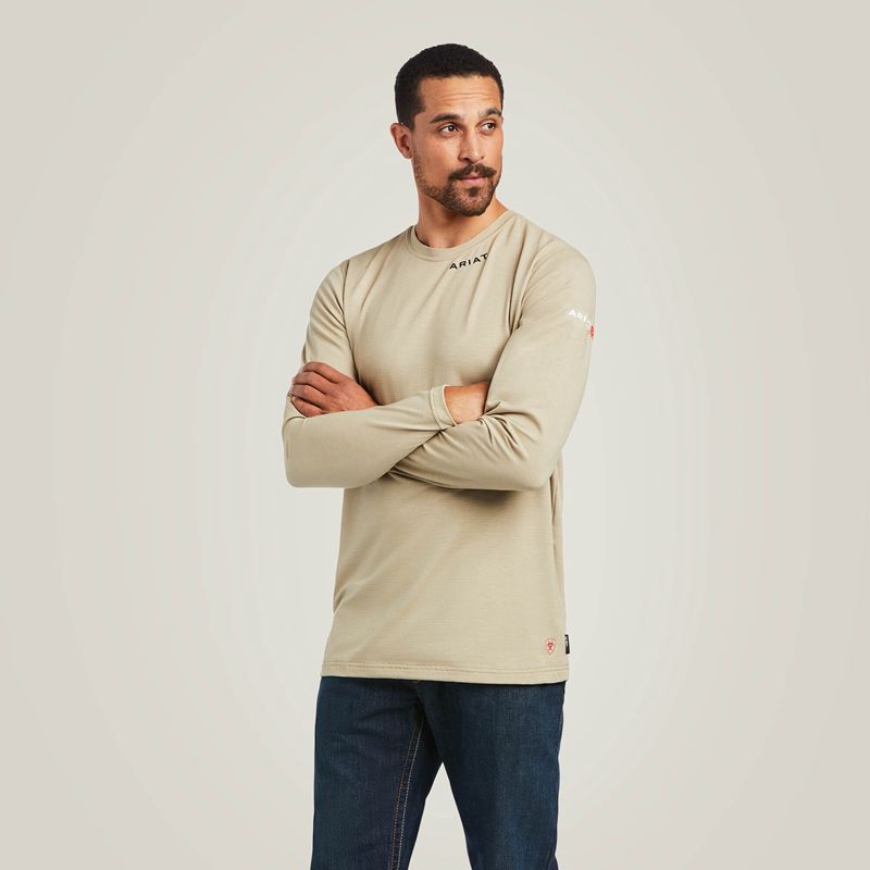 Ariat Fr Baselayer T-Shirt Khaki Polska | YDAIJO-830 - Kliknij obrazek, aby zamknąć