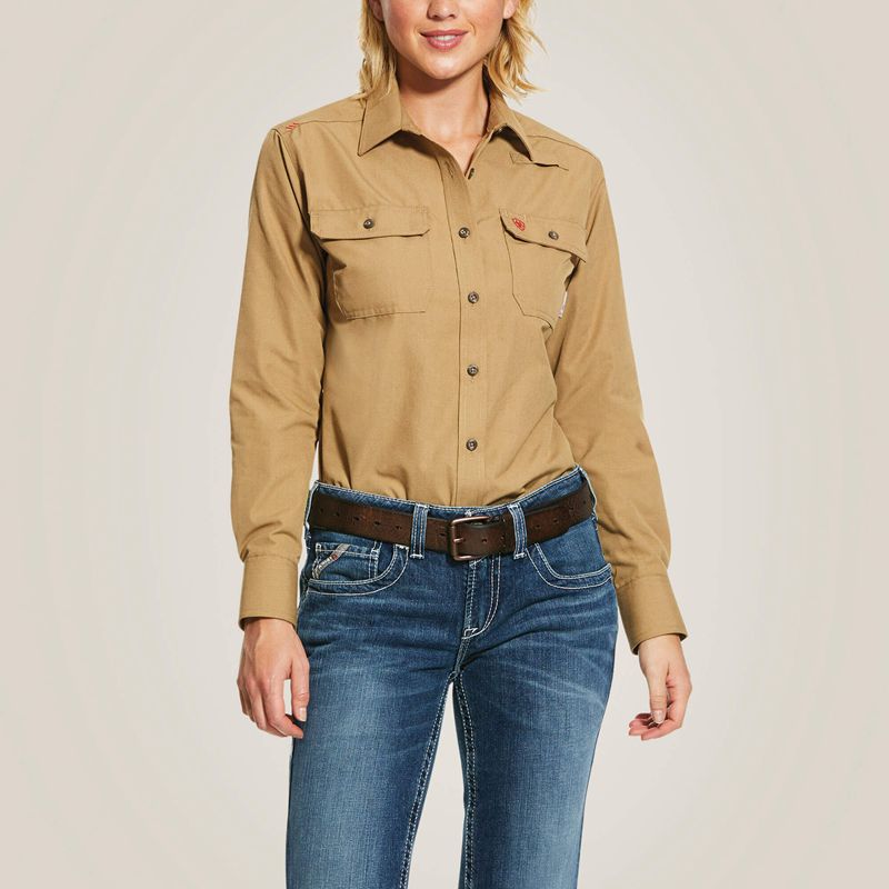 Ariat Fr Featherlight Work Shirt Khaki Polska | SRMZOX-473 - Kliknij obrazek, aby zamknąć