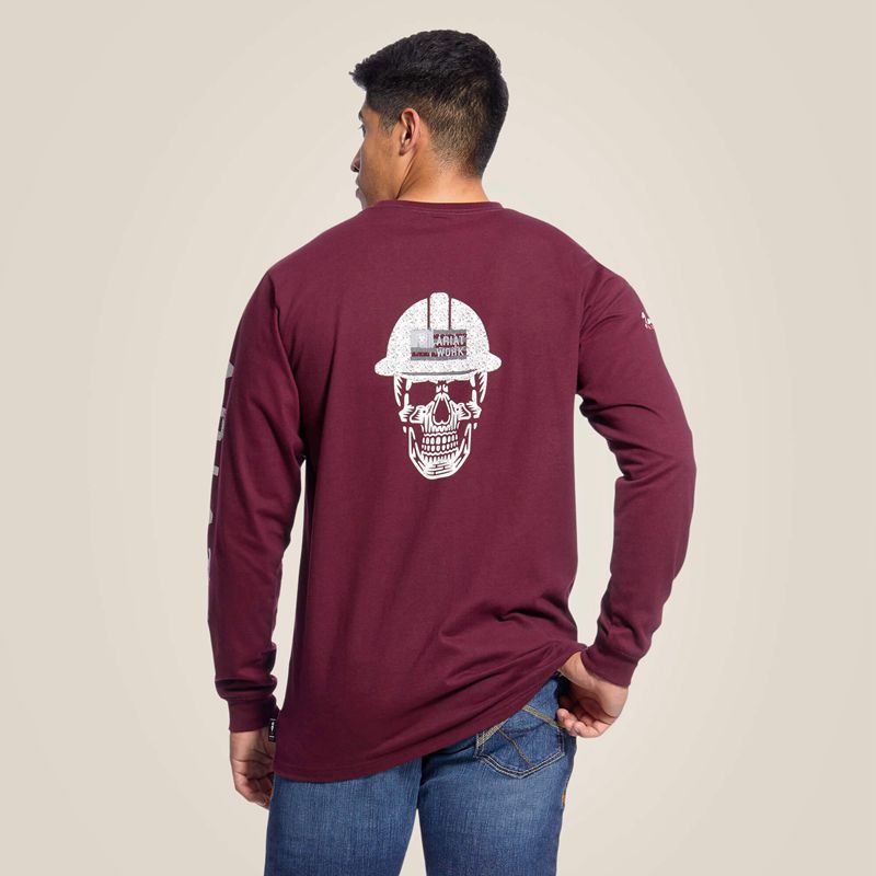 Ariat Fr Roughneck Skull Logo T-Shirt Malbec Polska | ONCYAH-416 - Kliknij obrazek, aby zamknąć