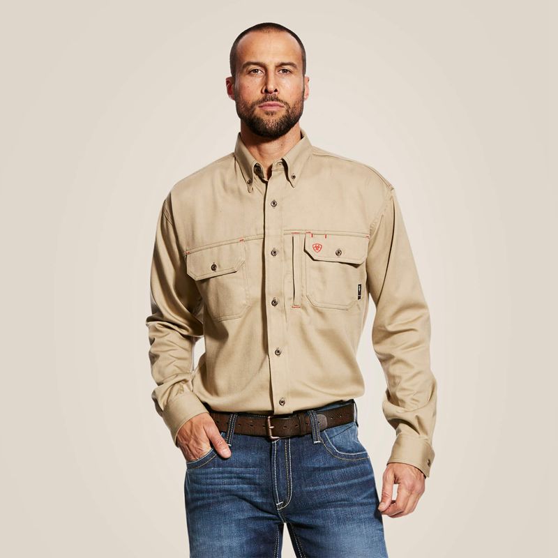 Ariat Fr Solid Vent Work Shirt Khaki Polska | NYVTPK-194 - Kliknij obrazek, aby zamknąć