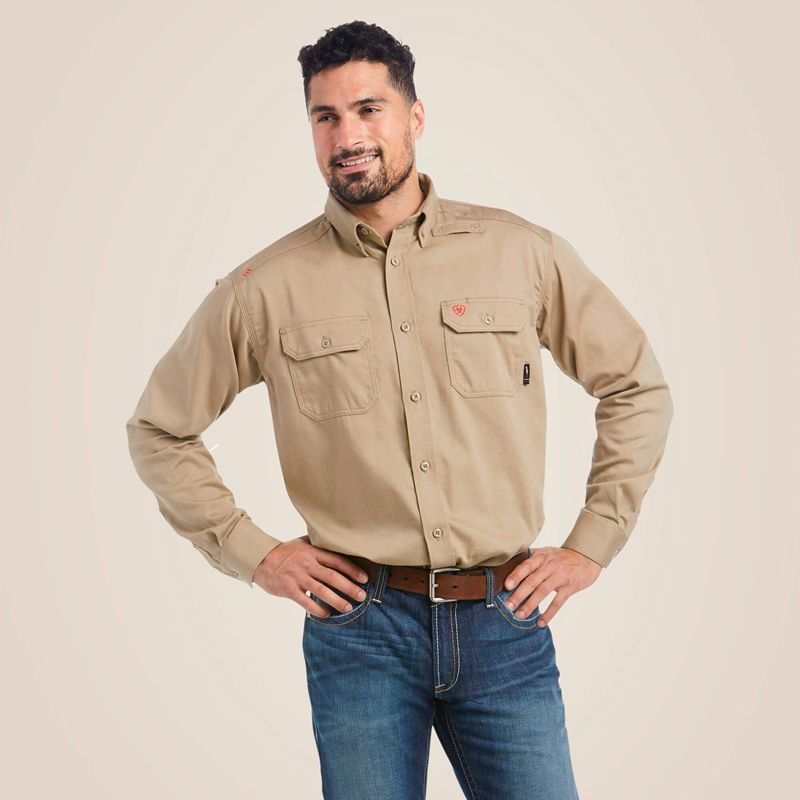 Ariat Fr Solid Work Shirt Khaki Polska | BRAVSJ-835 - Kliknij obrazek, aby zamknąć