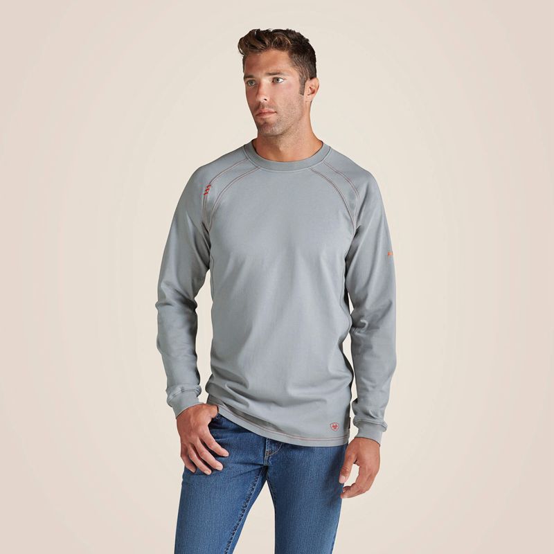 Ariat Fr Work Crew T-Shirt Srebrne Polska | HXQUAF-642 - Kliknij obrazek, aby zamknąć
