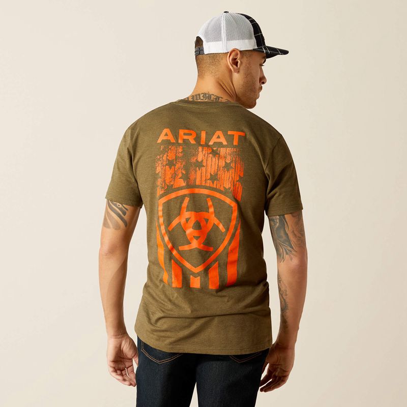 Ariat Grain Flag T-Shirt Military Heather Polska | TIVQCO-954 - Kliknij obrazek, aby zamknąć